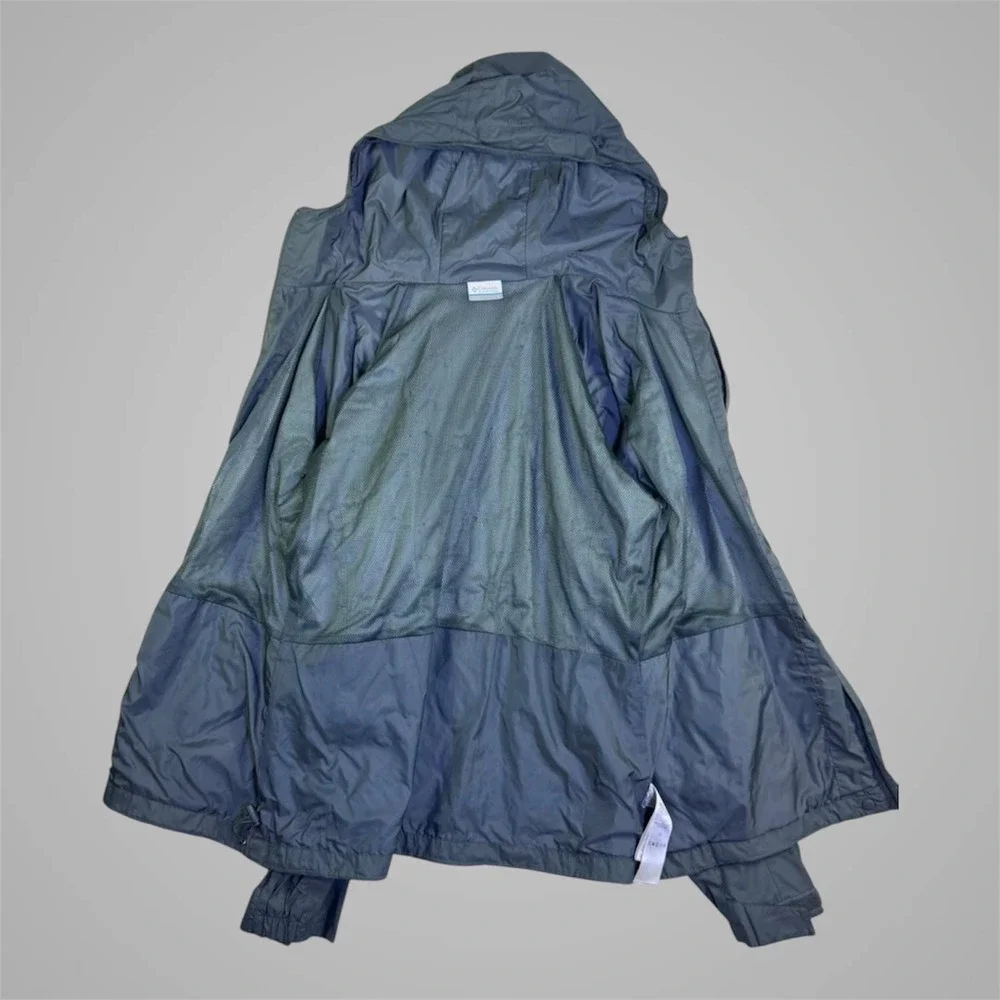 Columbia Womens Slate Blue Hooded Rain Jacket Mesh Lined Nylon Shell Large